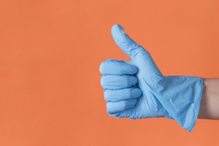 washing hand with gloves
